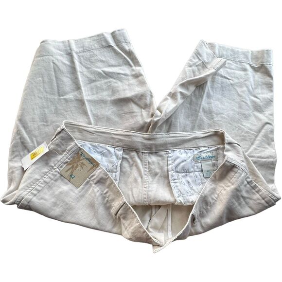 CARIBBEAN Men's Natural LINEN COTTON Flat Front Shorts Summer Beach Wear Sz 42 - Picture 4 of 9